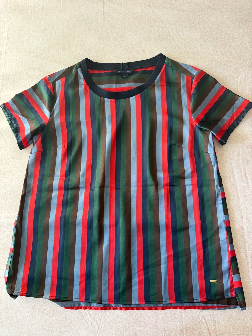 Tommy Hilfiger Multi-Stripe Short Sleeve Top - Red, Green, Blue